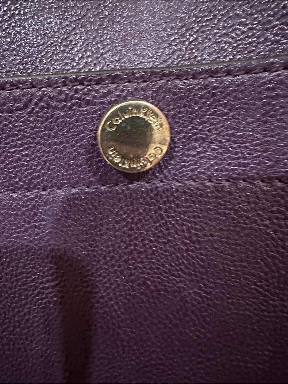 Calvin Klein Deep Purple Leather Tote with Gold Accents - Picture 2 of 15